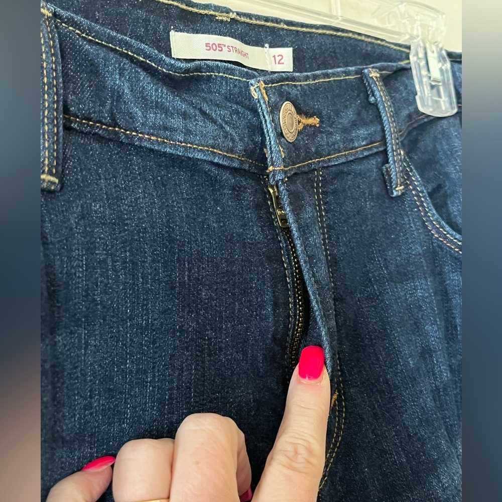 Levi’s 505 Straight Dark Wash Distressed Classic Blue Women's Jeans Size 12 - Picture 8 of 16